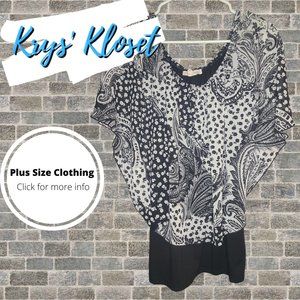 Claudia Richard - Black and White Floral Print and Paisley Top -  1x